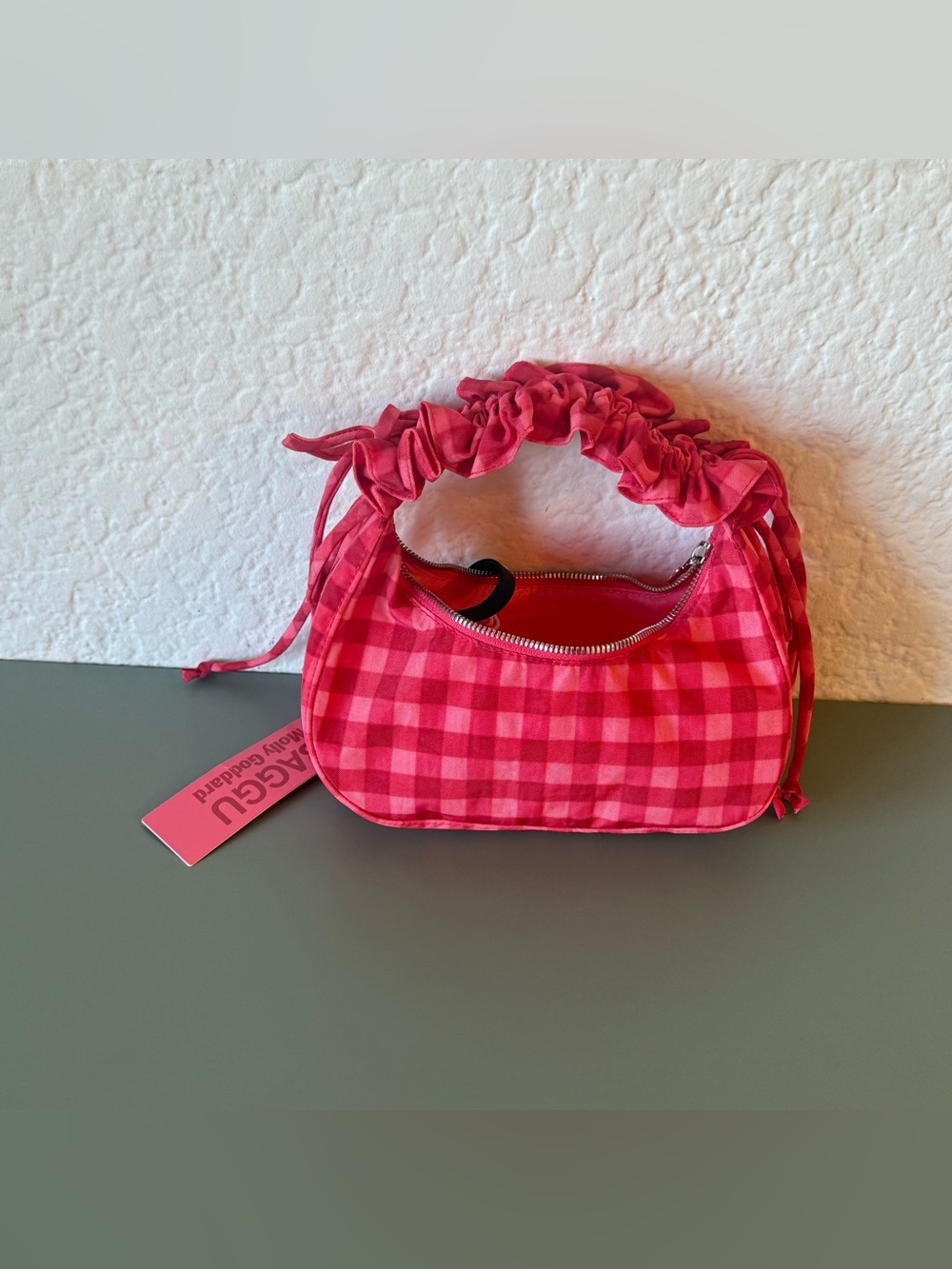 NWT BAGGU x Molly Goddard Mini Ruffle Crescent Bag Ruby Gingham